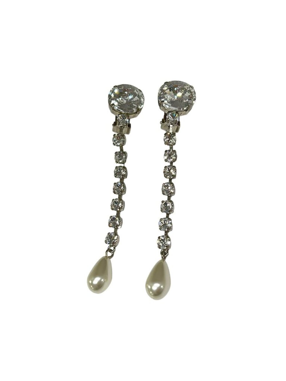 Miu Miu Earrings Silver Clear White Bijou Rhinestone Pearl
